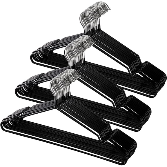50 Pack 16-Inch Stainless Steel Wire Metal Hangers, Non-Slip Hanger, Space Saving Closet Clothes Hangers - Black