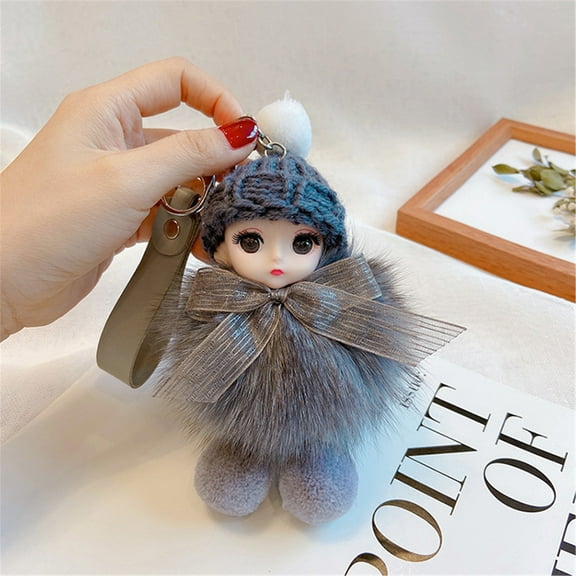 MOQLOM Cute Furs PomPom Baby Dolls Key Chains Keyrings Bag Pendant