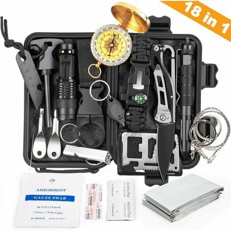 Kit de supervivencia de emergencia, kit de supervivencia y rescate multifuncional para exteriores, multiherramienta, suministros de primeros auxilios para exteriores, para acampar,