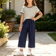 thumbnail image 2 of Bovxnpu Girls 2 Piece Outfits Short Sleeve Top and Elastic Plaid Pants Casual Outfits Set, 2 of 7