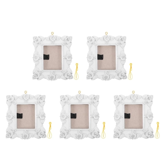 5-Pack Magnetic Christmas Photo Ornaments - 3.9x3.5 Inch Square White Resin Frames with Embossed Design, Hanging Picture Keepsakes for Holiday Tree Decor, DIY Crafts & Gift Tags