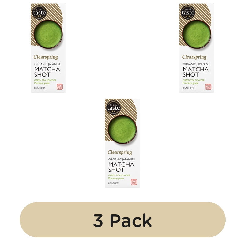 Clearspring Organic Japanese Matcha Shot Premium Grade Green Tea Powder 8 's, British Import (Pack of 3)