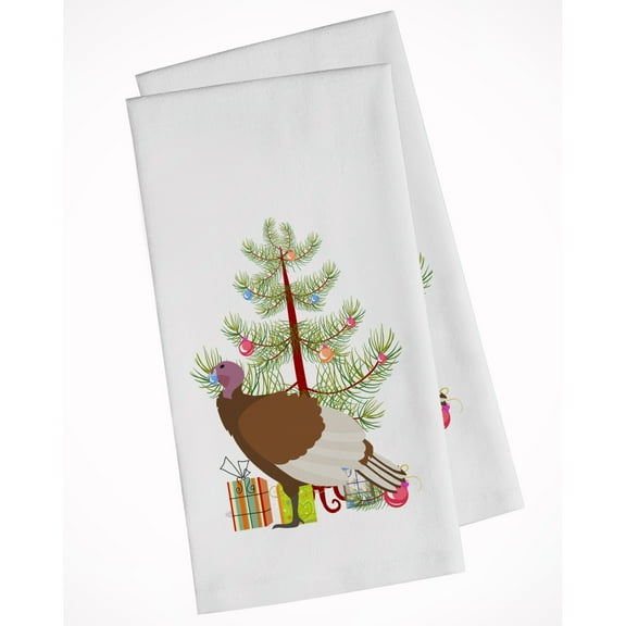 Carolines Treasures BB9349WTKT Bourbon Red Turkey Hen Christmas White Kitchen Towel Set of 2 Dish Towels Teal 19 X 25"