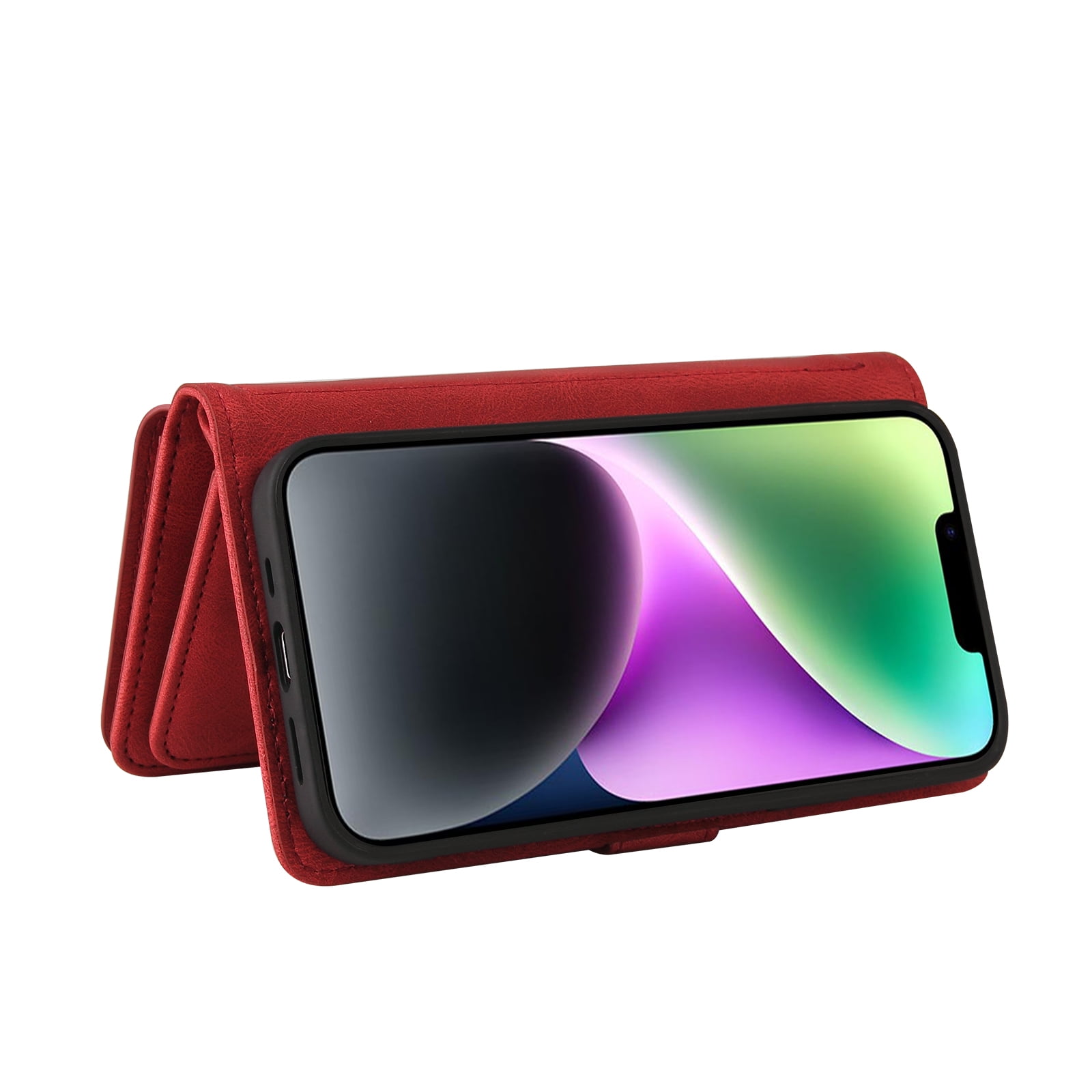 Wallet Case for iPhone 15, Magnetic Zipper Pouch Premium PU Leather with Kickstand Wallet Flip Shockproof Phone Case Wrist Strap Card Slots Holder Pocket iPhone 15,
Red
