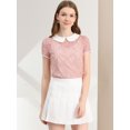 thumbnail image 2 of INSPIRE CHIC Hauts à Manches Courtes pour Femmes avec Col Contrasté en Dentelle Transparente Orange Rose G, 2 of 6
