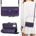thumbnail image 3 of Wallet Case for iPhone 12 Pro with Crossbody Lanyard for Women 6.1",iPhone 12 Purse Phone Case with Card Holder,Protective PU Leather Coin Zipper Case,Purple, 3 of 16