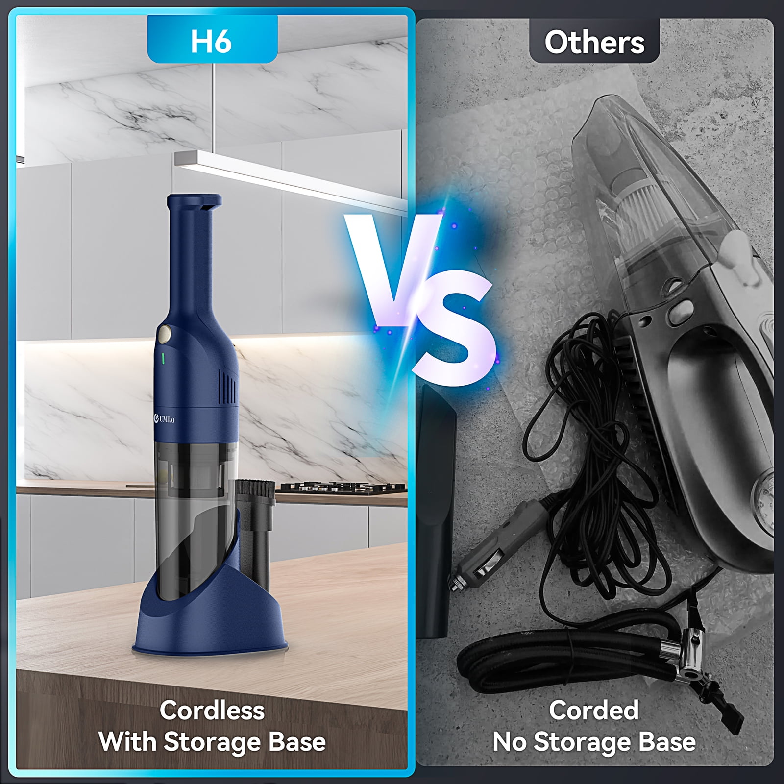 UMLo H6 Handheld Vacuum Cordless, Portable Vacuum Cleaner with 10000PA Suction, 2600mAh Rechargeable Vacuum Cleaner for Home Pet