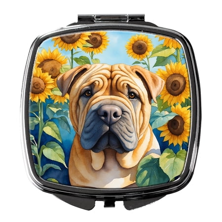 Shar Pei in Sunflowers Compact Mirror 2.75 in x 3 in