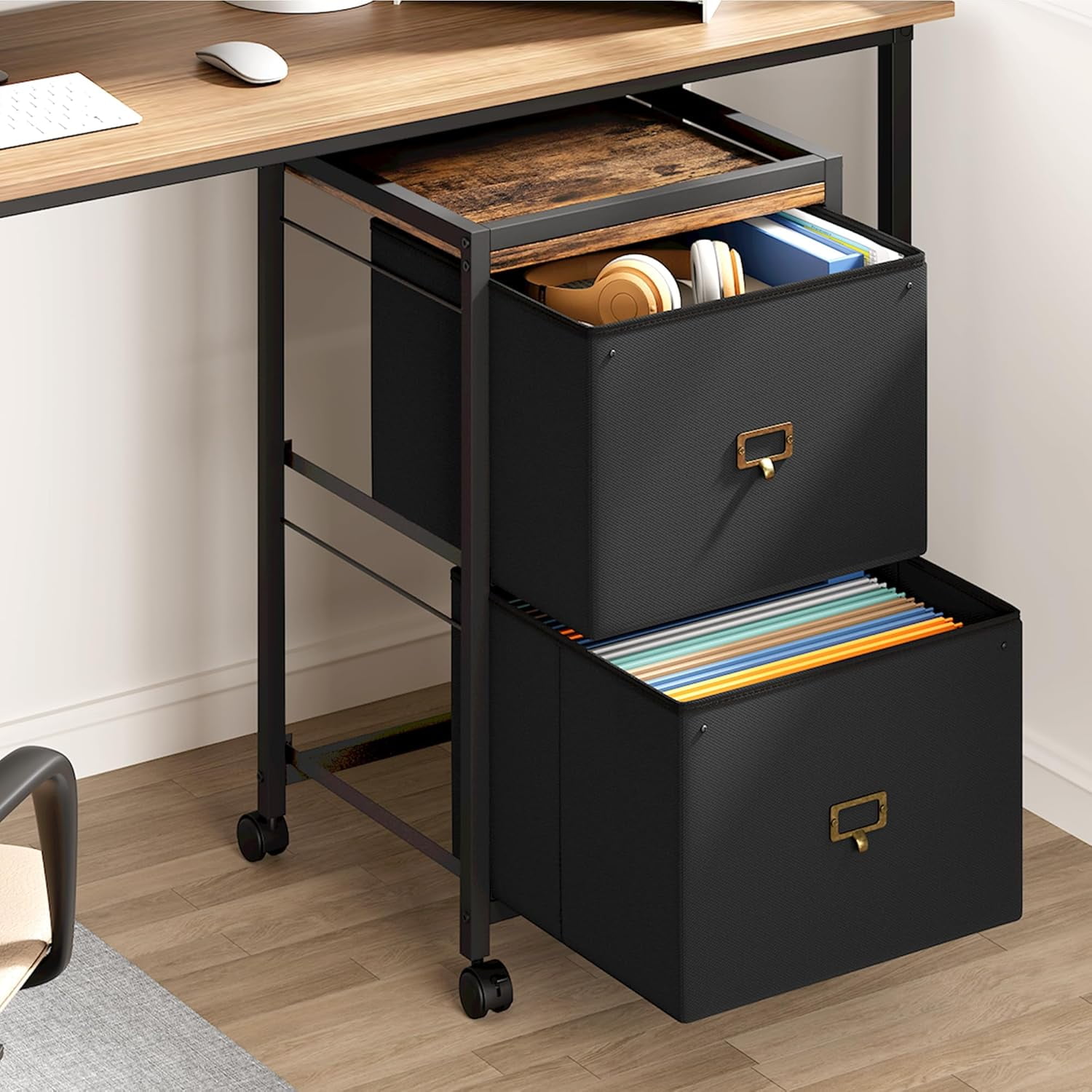 GAOMON File Cabinet with 2 Drawers, Rolling Vertical Filing Cabinet for Home Office, Letter & A4 Size Storage, Small Under Desk Cabinet on Wheels