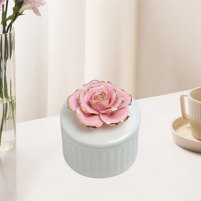 EGNMCR Storage Jar Ceramic Hand-painted Gold Home Jewelry Box Organizer Candlestick Wedding Box Ornaments Companion Gift Ceramic Storage pouch