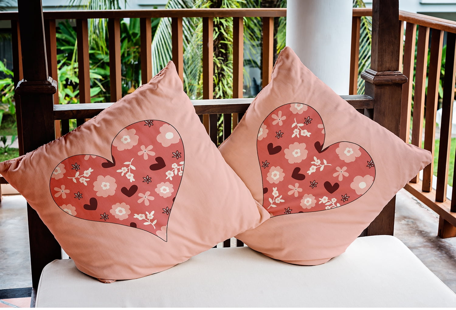 16"x16" Square Simply Daisy Valentines Flowery Love Hearts Poly Indoor/Outdoor Pillow, Mauve Qty 1