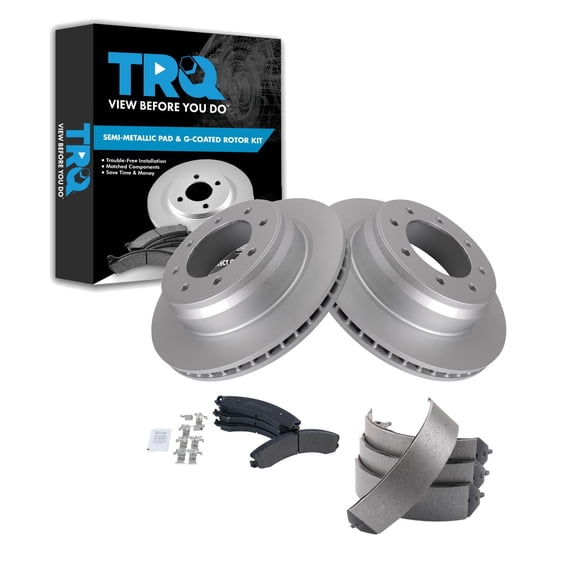 TRQ Rear Brake Pad & Rotor Kit Brake Pads Brake Rotor Parking Brake Shoe Set Semi-Metallic Fits Select 2012-2019 Nissan NV1500 NV2500 NV3500