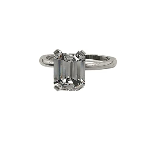 HeartsAndYou 2.3ct Emerald Cut Moissanite Engagement Ring for Women Solitaire 18k White Gold over Silver