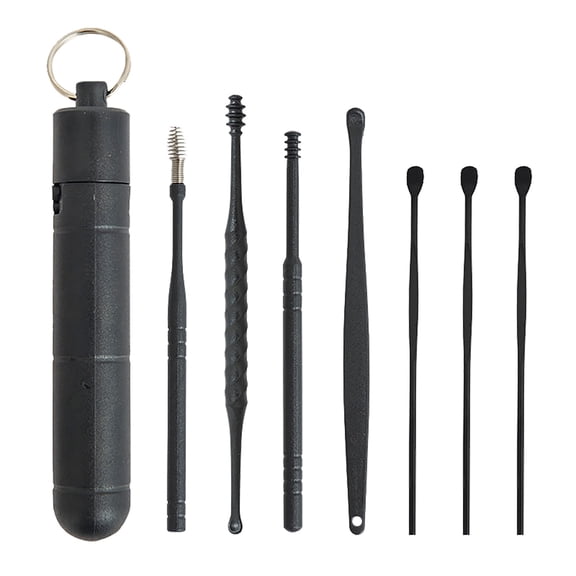 Ear Pick Set 7-Piece, Black, 1 Setinnovative Spring Ear Wax Cleaner Tool Set,Stainless Steel Ear Cleansing Tool,Ear Curette Earwax Removal Kit with Storage Box, Easter Mother'S Day Makeup Organizers