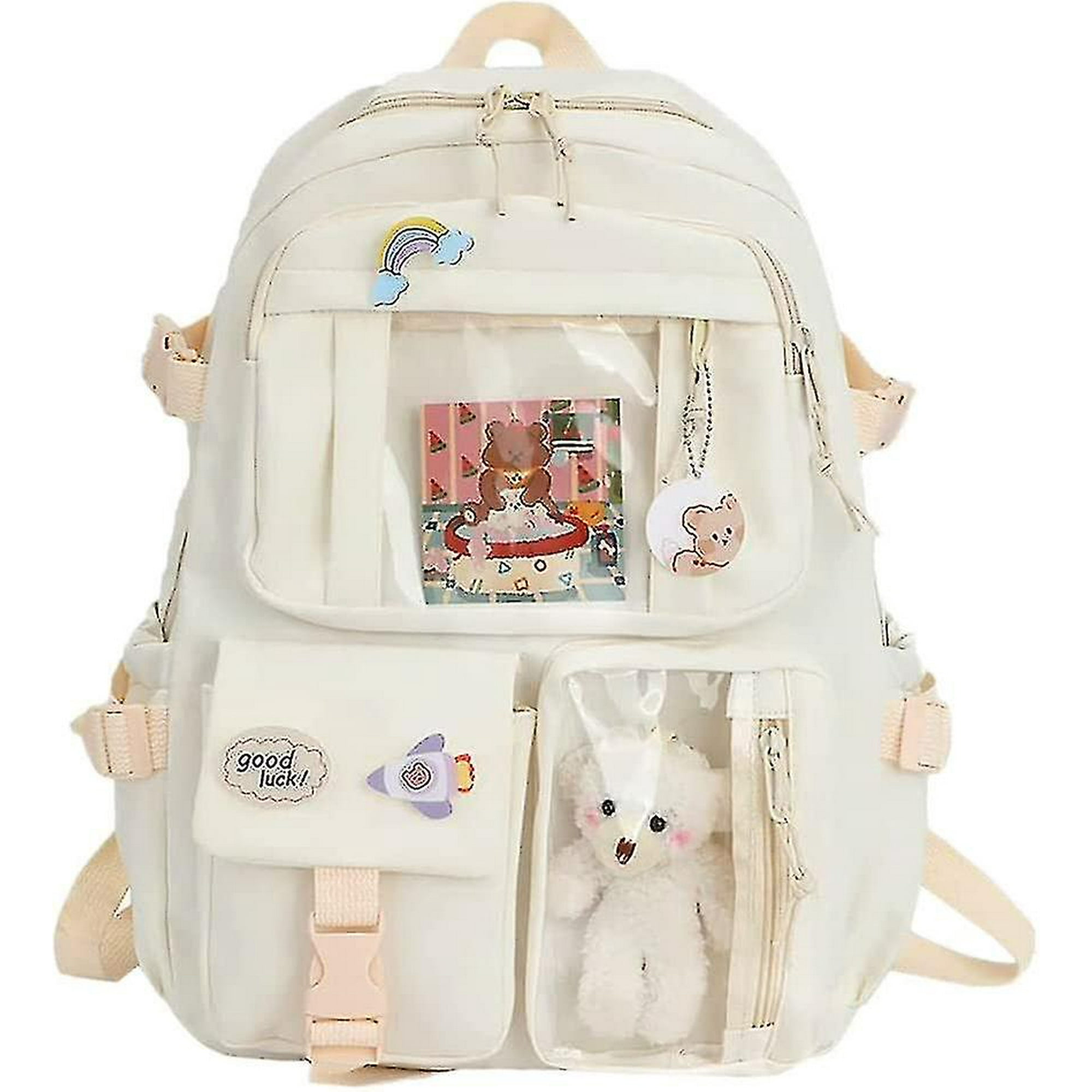 Aesthetic School Bags With Kawaii Pin And Cute Accessories Kawaii Backpack For Teen Girls white Walmart