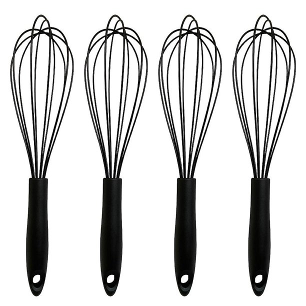 M4 Red Juego de batidores de silicona, batidores recubiertos que no rayan para cocinar y hornear, juego resistente de 4 batidores de cocina