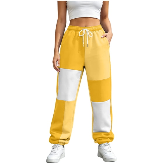 Lmnyox Women's Sweatpants Color Blocked High Waist Drawstring Trousers Comfy Outdoor Sports Pants with Pockets