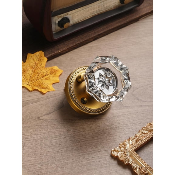 Antique Brass Door Knobs Crystal Door Knob Interior Privacy Door Knob for Bedroom and Bathroom Glass Door Knob,Zinc Alloy 1 Pack