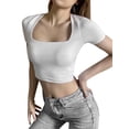 thumbnail image 4 of Camiseta Mujer, Manga Corta Corte Bajo Sólido Slim Fit Summer Ladies Crop Top for Daily Party Nituyy Camiseta de manga corta de color liso, 4 of 5