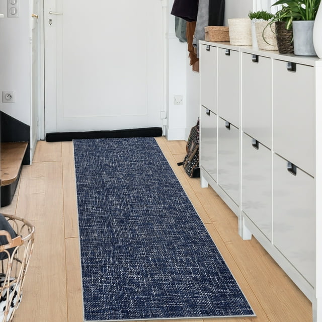 HOMERRY Runner 2' x 6' Rug Washable Modern Solid Pattern Hallway Runner Indoor Carpet for Doorway, Blue