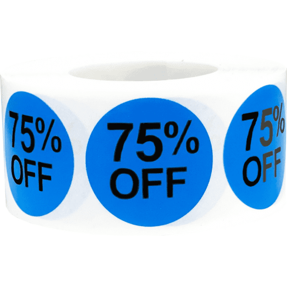 75% Percent Off Stickers Blue 1 Inch Round Circle Dots 500 Adhesive Labels