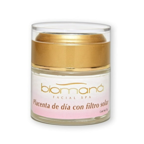 Crema Facial con Placenta, Uso de Día con Filtro Solar 50 g. Biomaná Tarro de vidrio de 50g