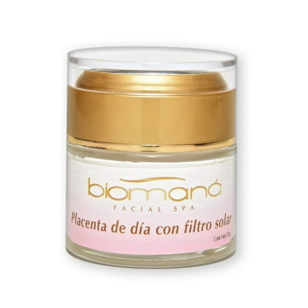 Crema Facial con Placenta, Uso de Día con Filtro Solar 50 g. Biomaná Tarro de vidrio de 50g