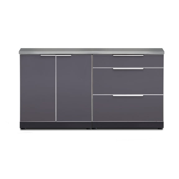 NewAge Products Outdoor Kitchen 3 Piece Cabinet Set in Slate Gray with Countertops