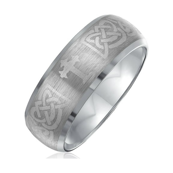 Bling Jewelry Mens Titanium Wedding Band Ring Celtic Knot Infinity Etched 8MM Matte Silver Tone