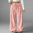 thumbnail image 5 of Soft Fuzzy Pajama Bottoms for Women, High-Waisted Wide Leg Lounge Pants with Drawstring, 5 of 9