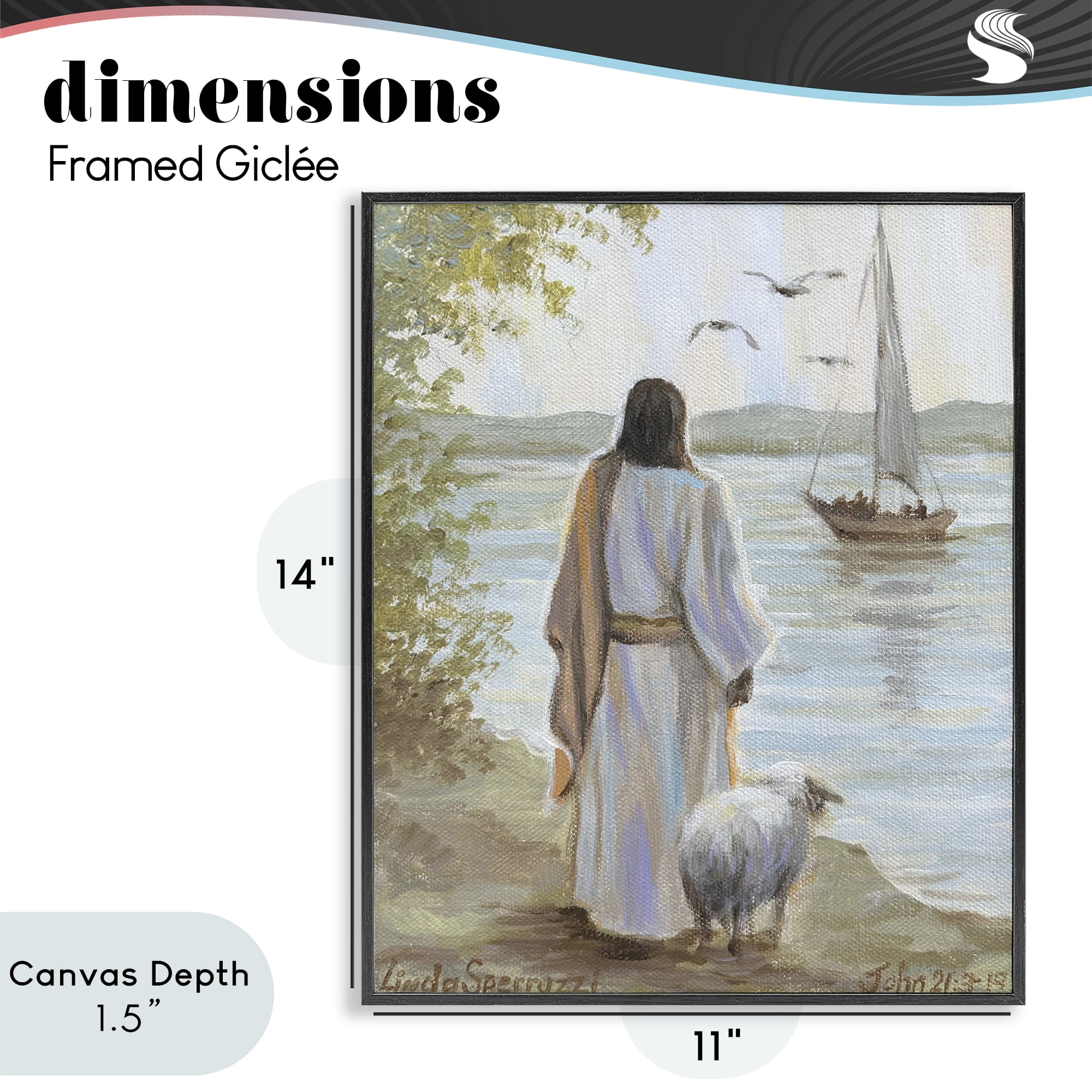 Stupell Industries Jesus Waiting Ashore Black Framed Giclee Art, design by Linda Sperruzzi