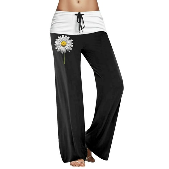 TSADFHJI Pantalon Femme Jeans Large Womens High Waist Printing Long Harem Trousers on Boho Beach Trousers Lightweight Casual Trousers Loose with Pockets Straight Leg Trouse L Black