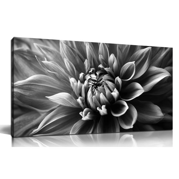 Black White Dahlia Flower Canvas Wall Art, Monochrome Large Floral Print Wall Decor, 40x20 Inch Botanical Picture for Living Room Bedroom Home Decoration
