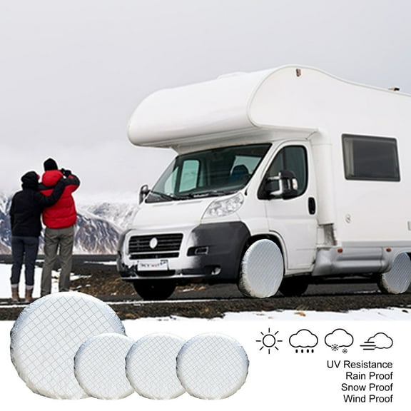 SNGMN RV Tire Covers (4 Pack) - Heavy Duty Sun Protectors for Motorhome, Trailer, Van & Boat, UV & Weatherproof Wheel Covers (Fits 24-32" Tires)