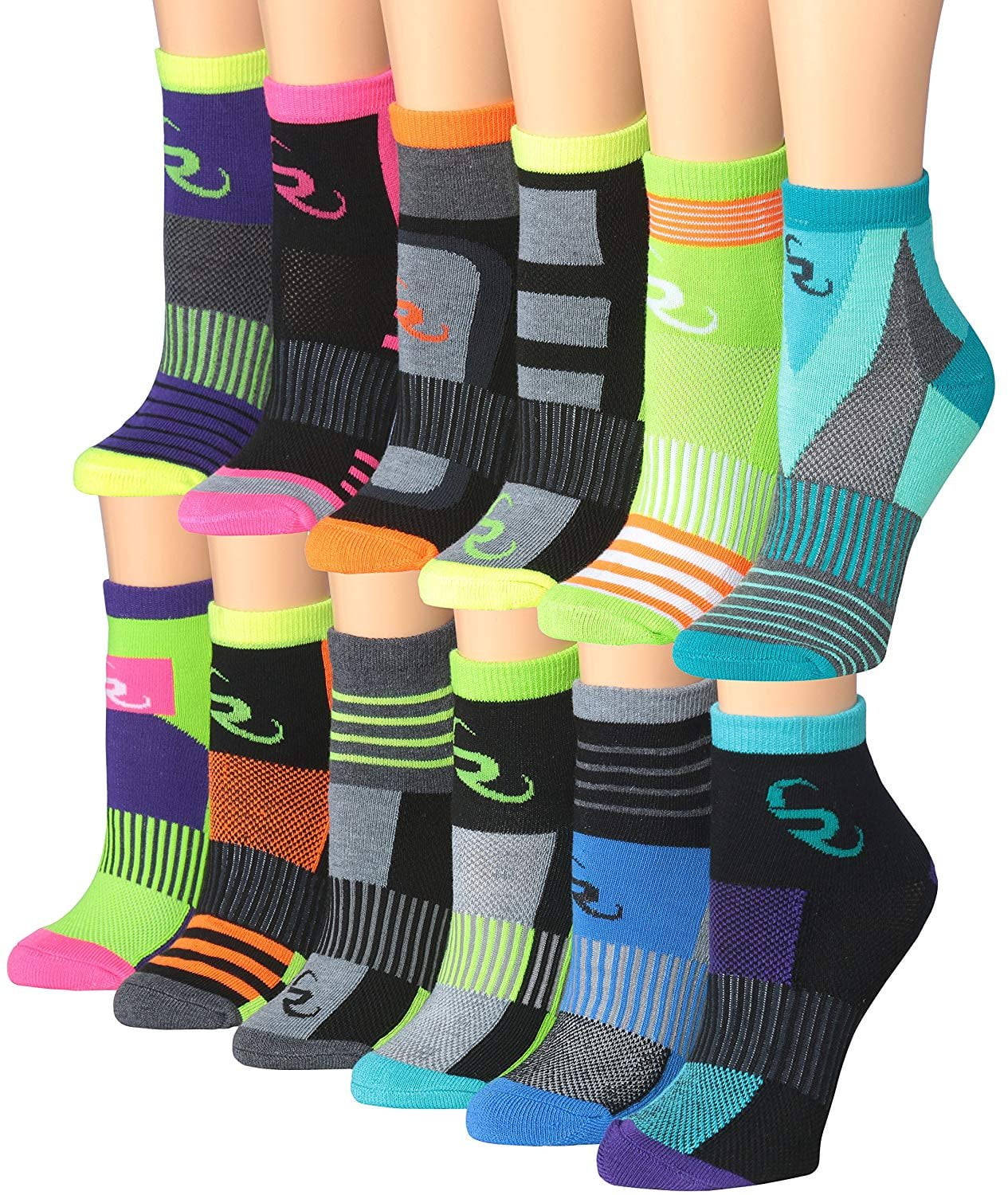 Ronnox Ronnox Women's 12Pairs Running & Athletic Sports Performance Ankle/Quarter Socks, RQ14