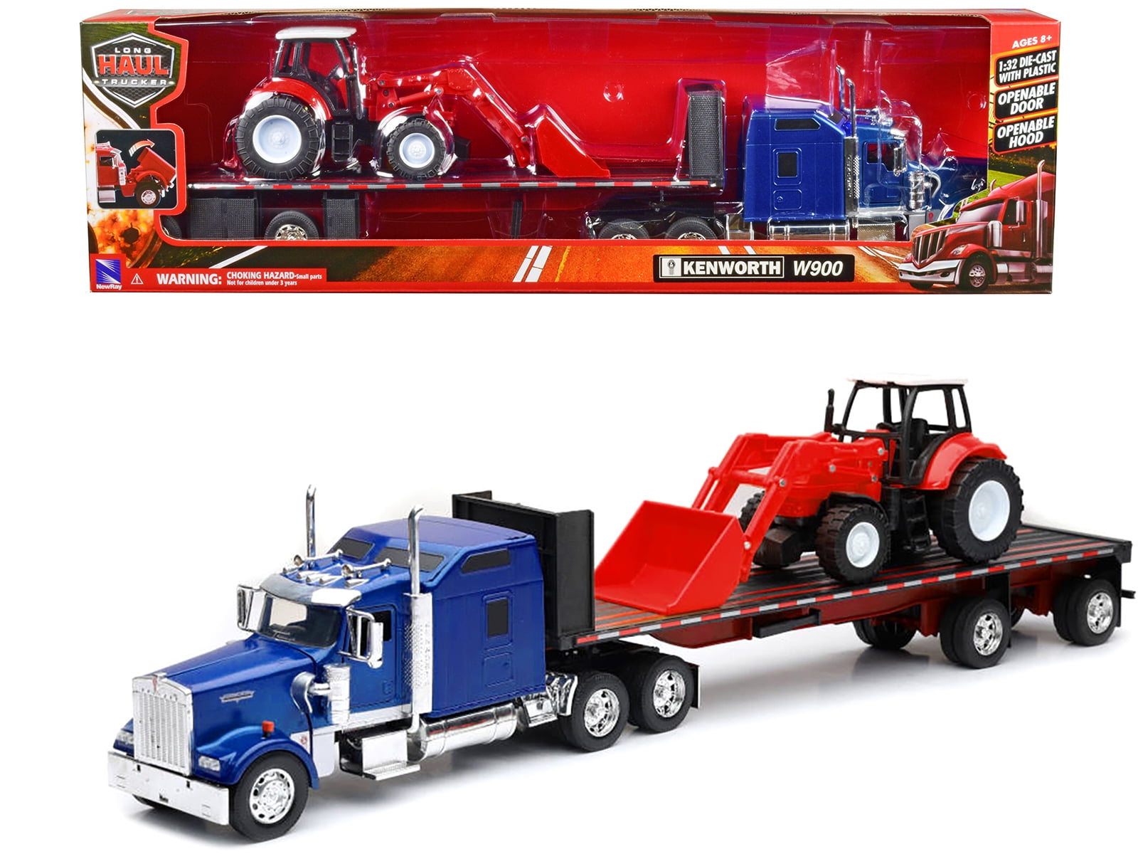 Peterbilt 389 Truck with Flatbed Trailer Silver Metallic