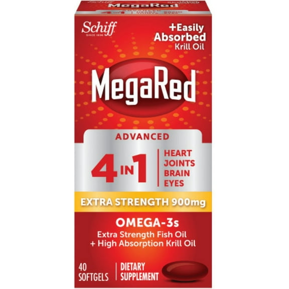 MegaRed Advanced 4 in 1 Omega-3 Fish Oil & Krill Oil Softgels, 900 Mg, 40 Ct, 2 Pack