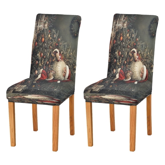 BZSMCE Chairs Slipcovers Dining Chair Covers Santa Claus with Gift Box Creative Pattern