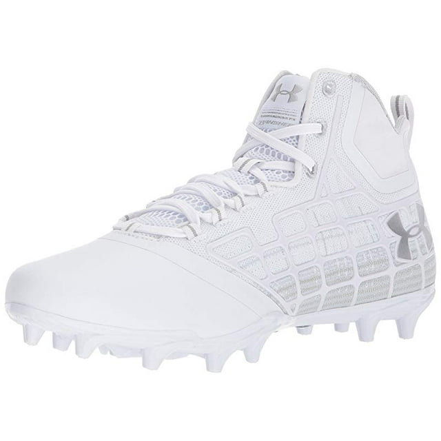 Under Armour Men's Banshee Mid MC Lacrosse Cleat, White/Silver, 8 D(M