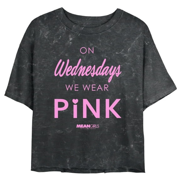 Junior's Mean Girls On Wednesdays We Wear Pink Logo Graphic Crop T-Shirt Black Medium