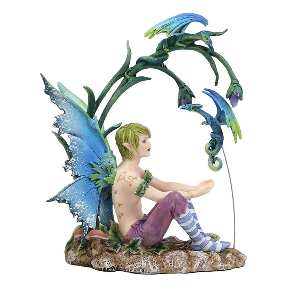 Fairy Garden Wild Boy Faerie Training His Pet Dragon Figurine Amy Brown Fantasy