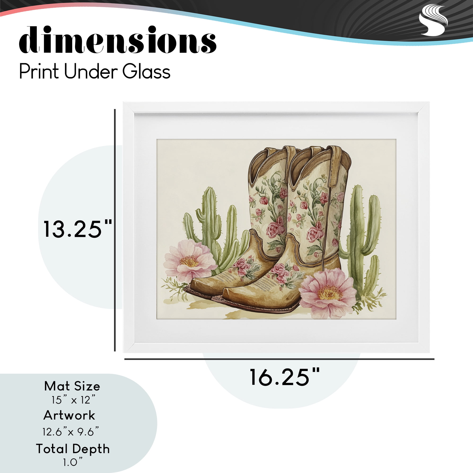 Stupell Industries Floral Boots & Cactuses White Framed Print Under Glass, design by Heidi Kuntz