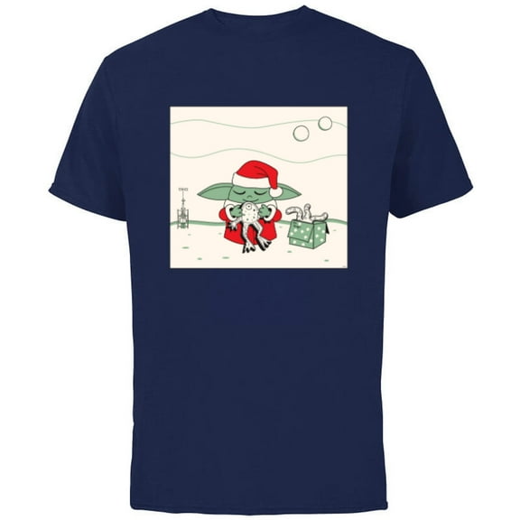 Star Wars Grogu Santa Costume with Holiday Christmas Cookies - Short Sleeve Cotton T-Shirt for Adults - Customized-Navy