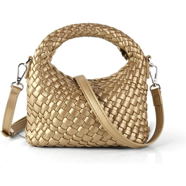 LHSHID Women Woven Tote Small Crossbody Bag, Weave Quilted Purse Square Shoulder Bag Woven Handbag with Detachable Strap