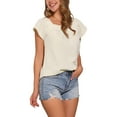 thumbnail image 4 of INSPIRE CHIC Women's Top Summer Square Neck Gingham Cap Sleeve Blouses M Apricot White, 4 of 6