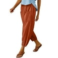 thumbnail image 4 of Cotton Pants for Women Palazzo Wide Leg Drawstring Elastic Waist Casual Linen Trousers with Pockets, 4 of 5