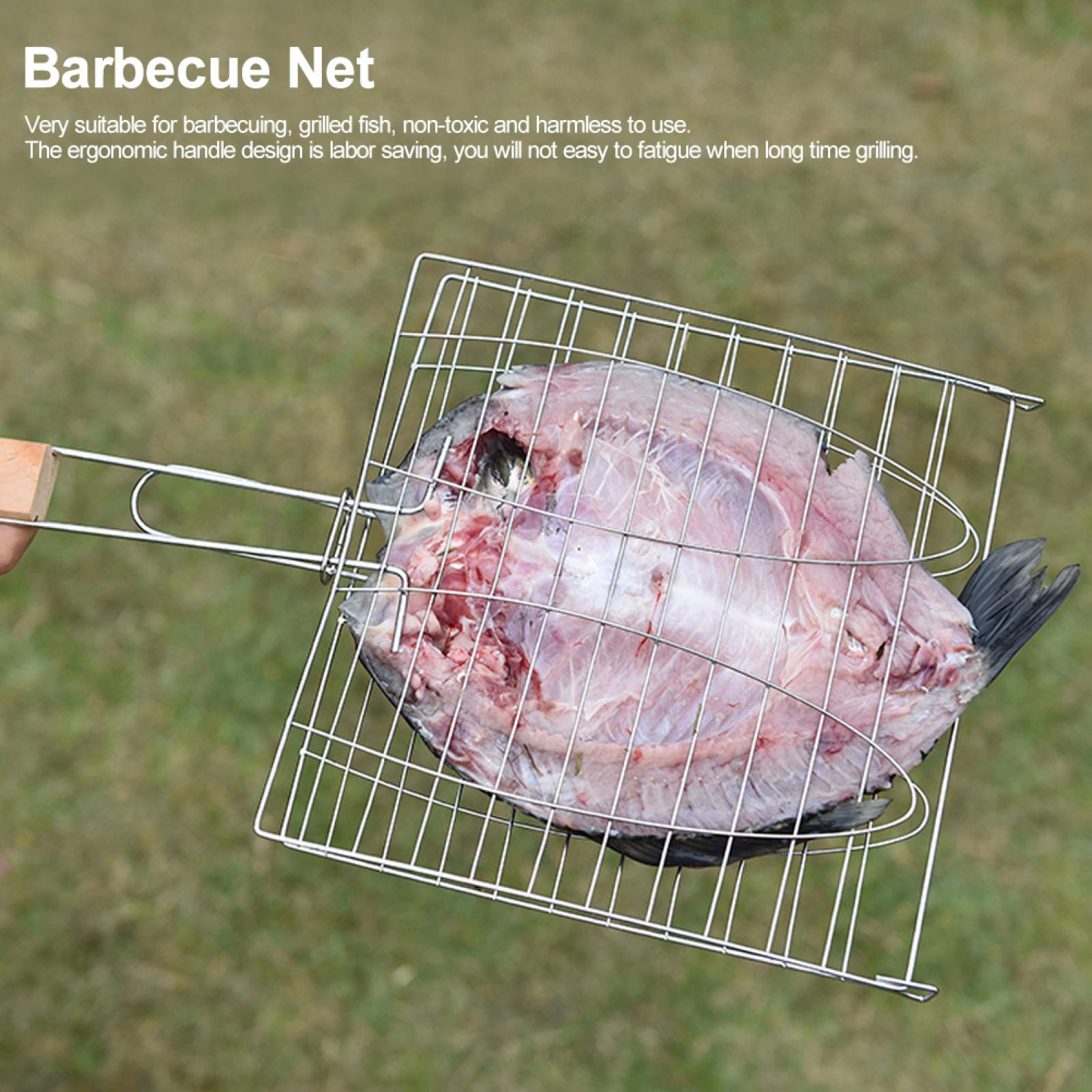 Mgaxyff Stainless Steel Non-Stick Handle BBQ Net Barbecue Mesh Fish Meat Grill Basket for BBQ Oven - image 5 of 8