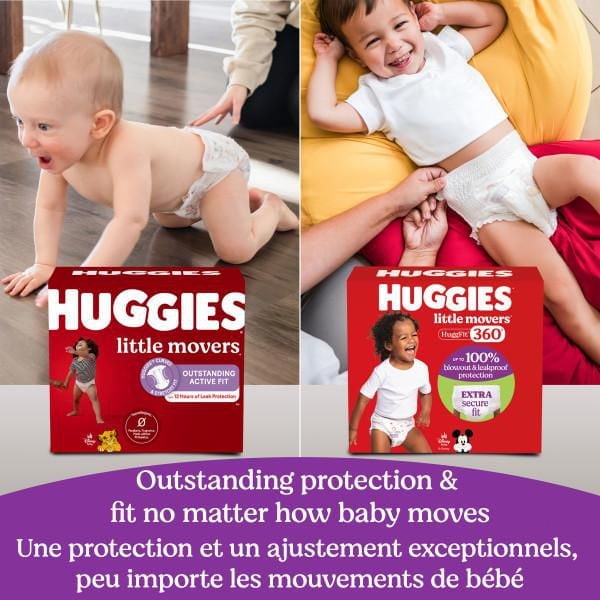 Huggies Little Movers HuggFit 360° Baby Diapers with 360° Waistband, Size 2 (16-28 lbs), 26 Count