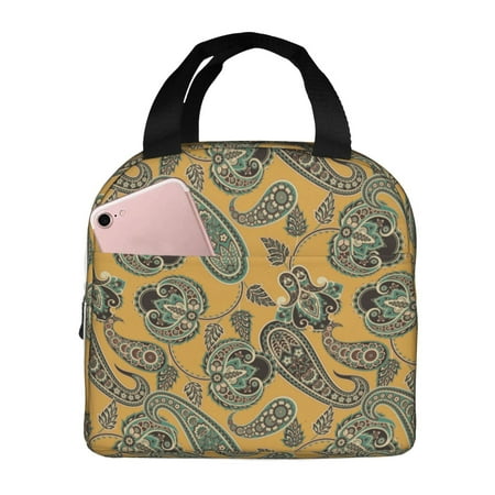 Insulated Lunch Bag for Women Men - Yellow Green Paisley Leakproof Cooler Lunch Box for Women Men  Lunch Tote Bags for Work School Picnic Travel