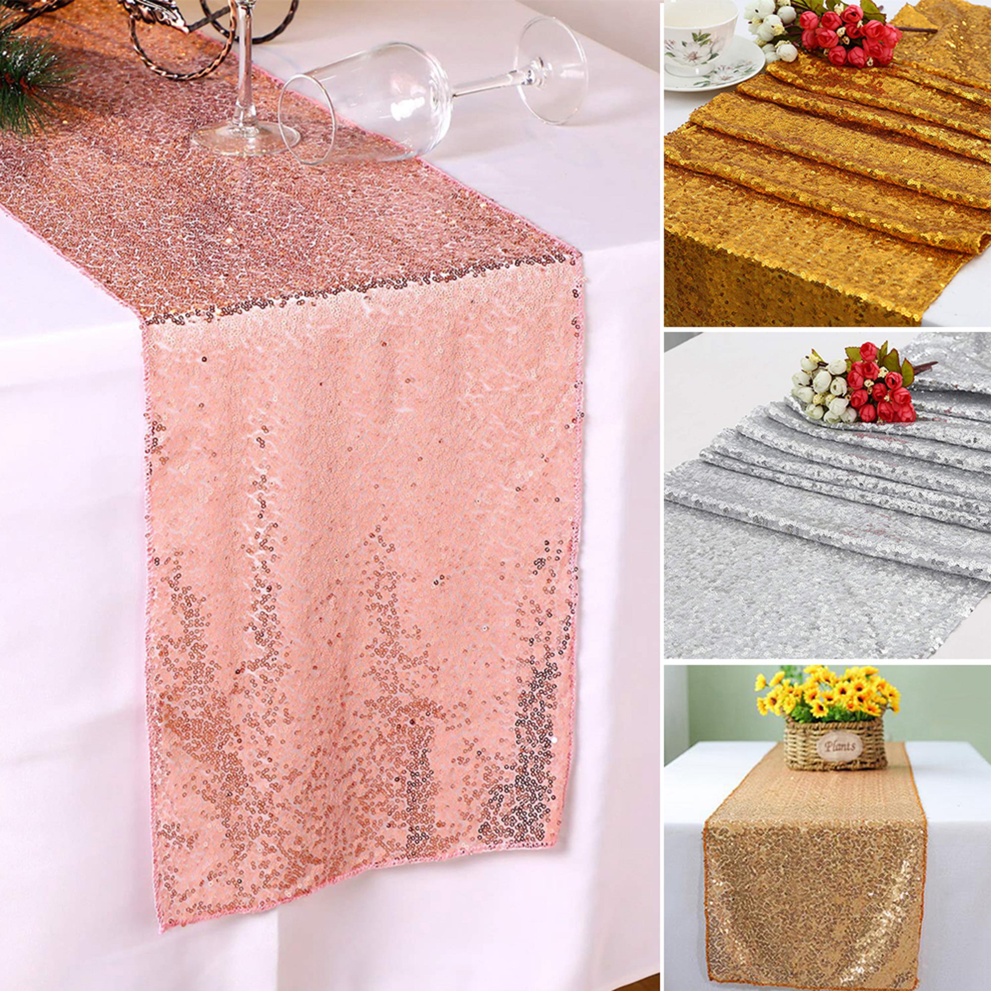 12" x 72" Glitter Sequin Table Runner Cloths for Xmas Party Banquet Wedding 